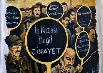 50x70 İşçi önlüğü üzerine akrilik boya (Kaza Değil Cinayet)